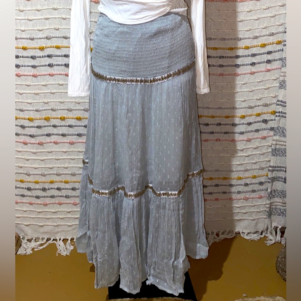 Free people gray long beaded skirt